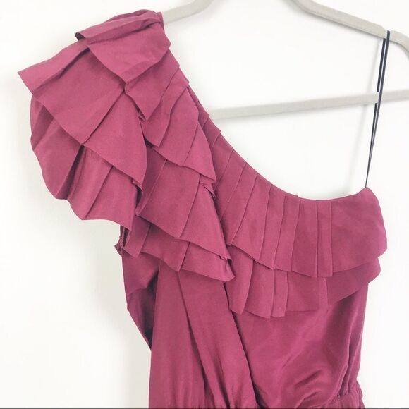 ANTHROPOLOGIE | POSTELLA Burgundy Asymmetrical Silk Dress Women’s Size Small - Picture 3 of 7